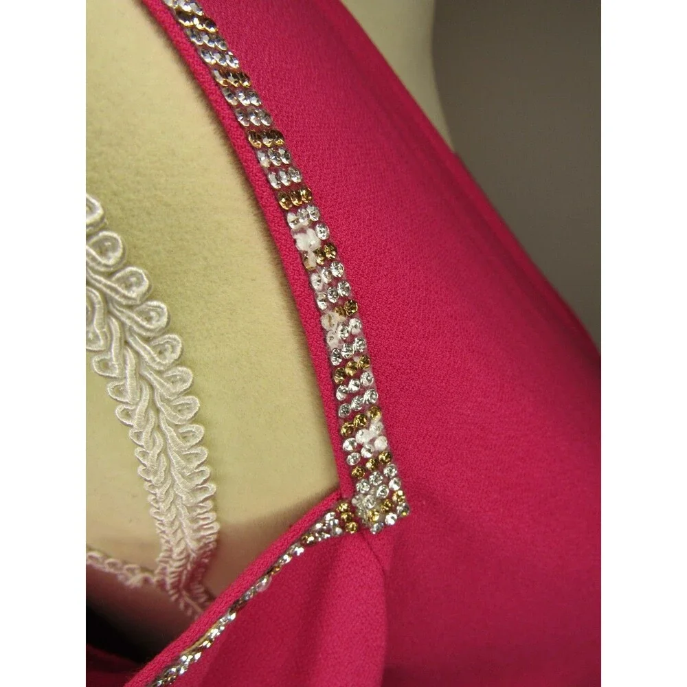 Cold Shoulder Top Glam Blouse Womens M Hot Magenta Pink Stretch Rhinestones NWT